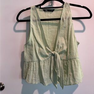 Green Low Cut Peplum Top